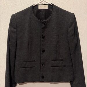 Evan Picone 100% Pure Wool Charcoal Round-Neck Button Jacket